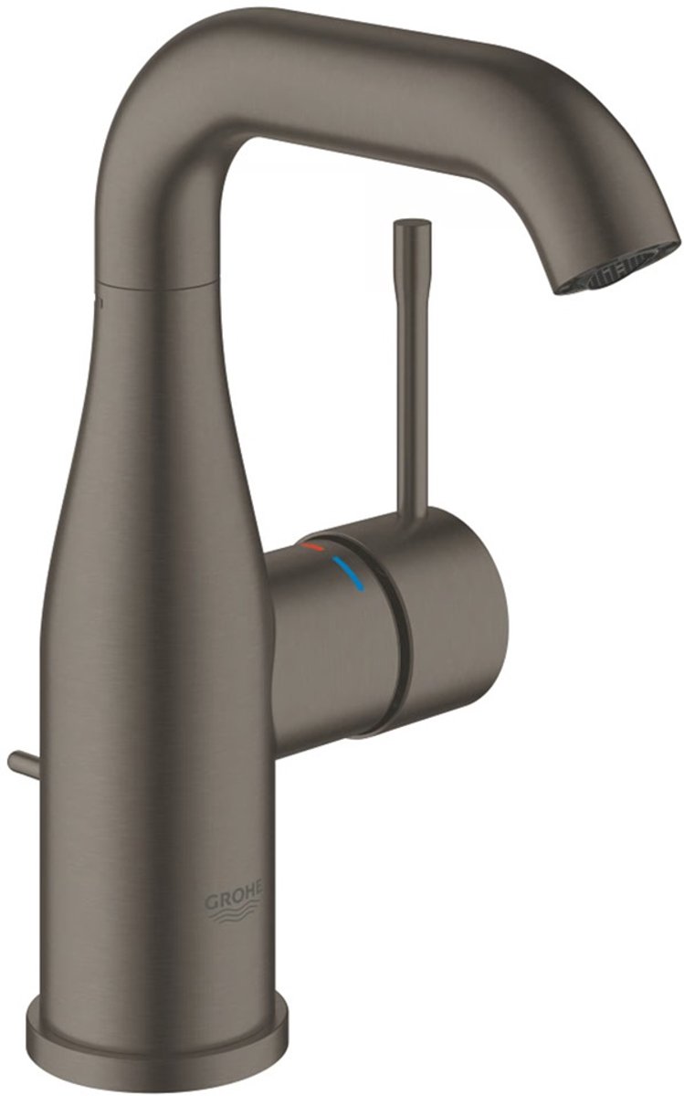 Grohe Essence wastafelmengkraan M-size met waste en hoge uitloop hard graphite geborsteld