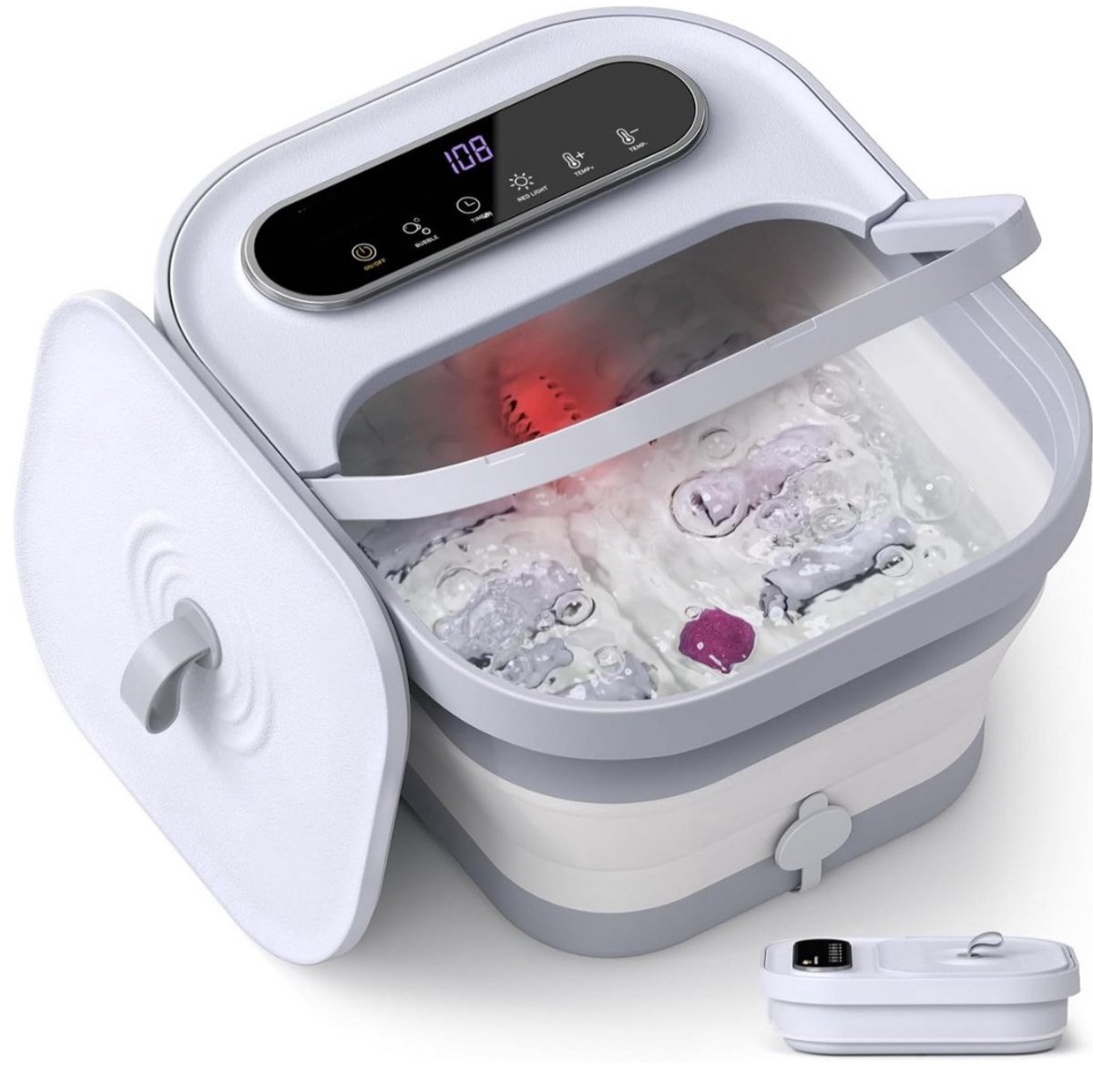 Inklapbaar Voetbad met Massage, Hitte en Bubbel functie - 6 Timers & 24 Temperatuurstanden