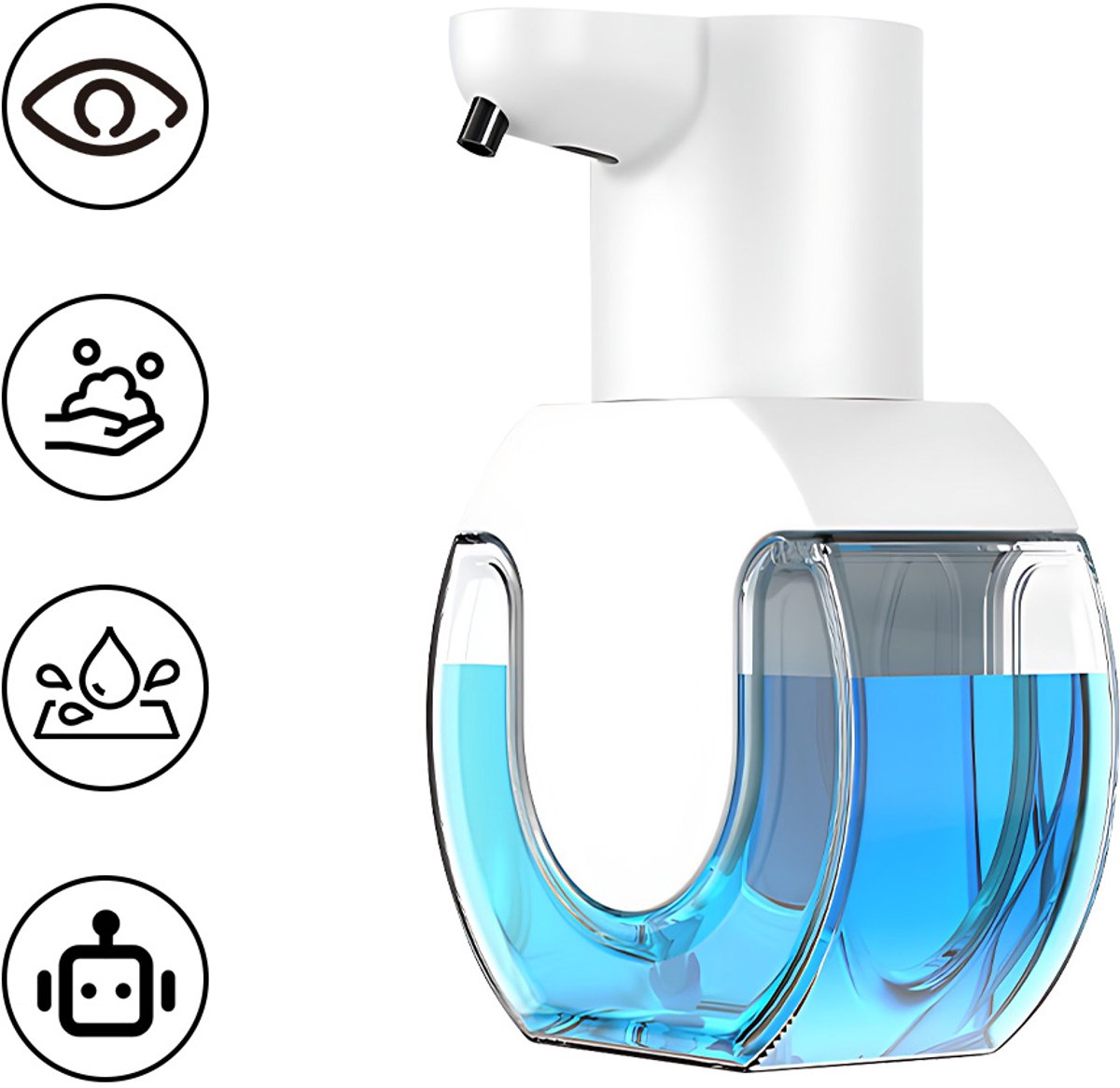 Automatische Vloeibare Zeepdispenser - 4 Instelbare Doseerniveaus - Contactloze, Oplaadbare Handdesinfectiedispenser - Inclusief 2 Muurstickers - Geschikt voor Badkamerbladen en Keukens