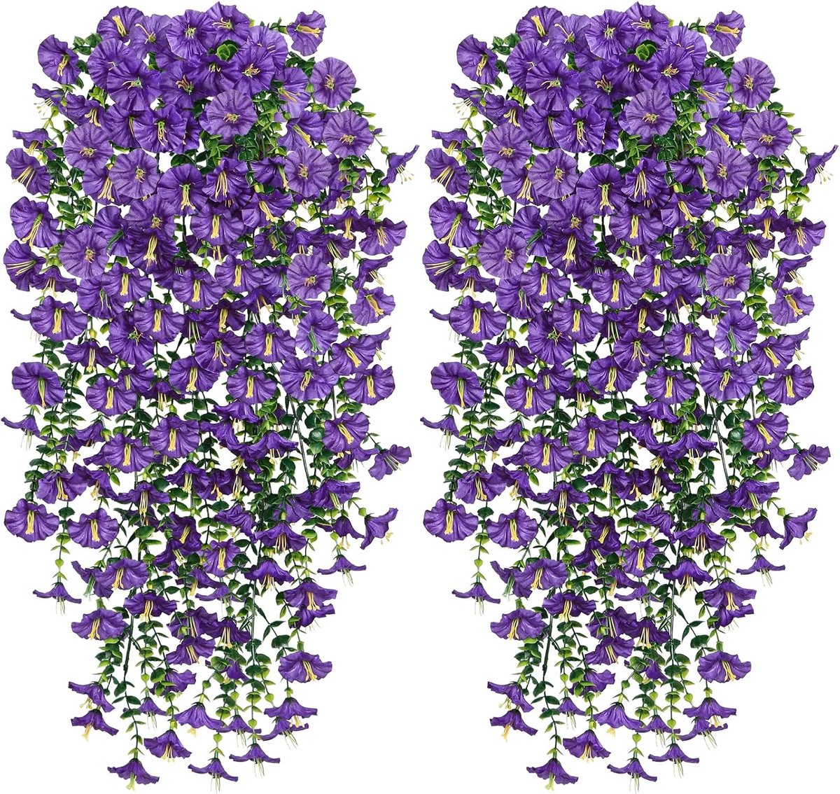 Kunstmatige hangbloemen voor buiten, zomerdecoratie, 2 stuks upgrade UV-bestendige kunstzijden hangplanten voor buiten, tuin, veranda, raam, woondecoratie