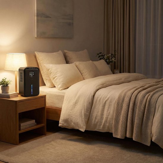 Déshumidificateur et purificateur d'air Swinkle® - Déshumidifie jusqu'à 1 L par jour - Déshumidificateur adapté au salon, chambre à coucher, salle de bain avec écran LED