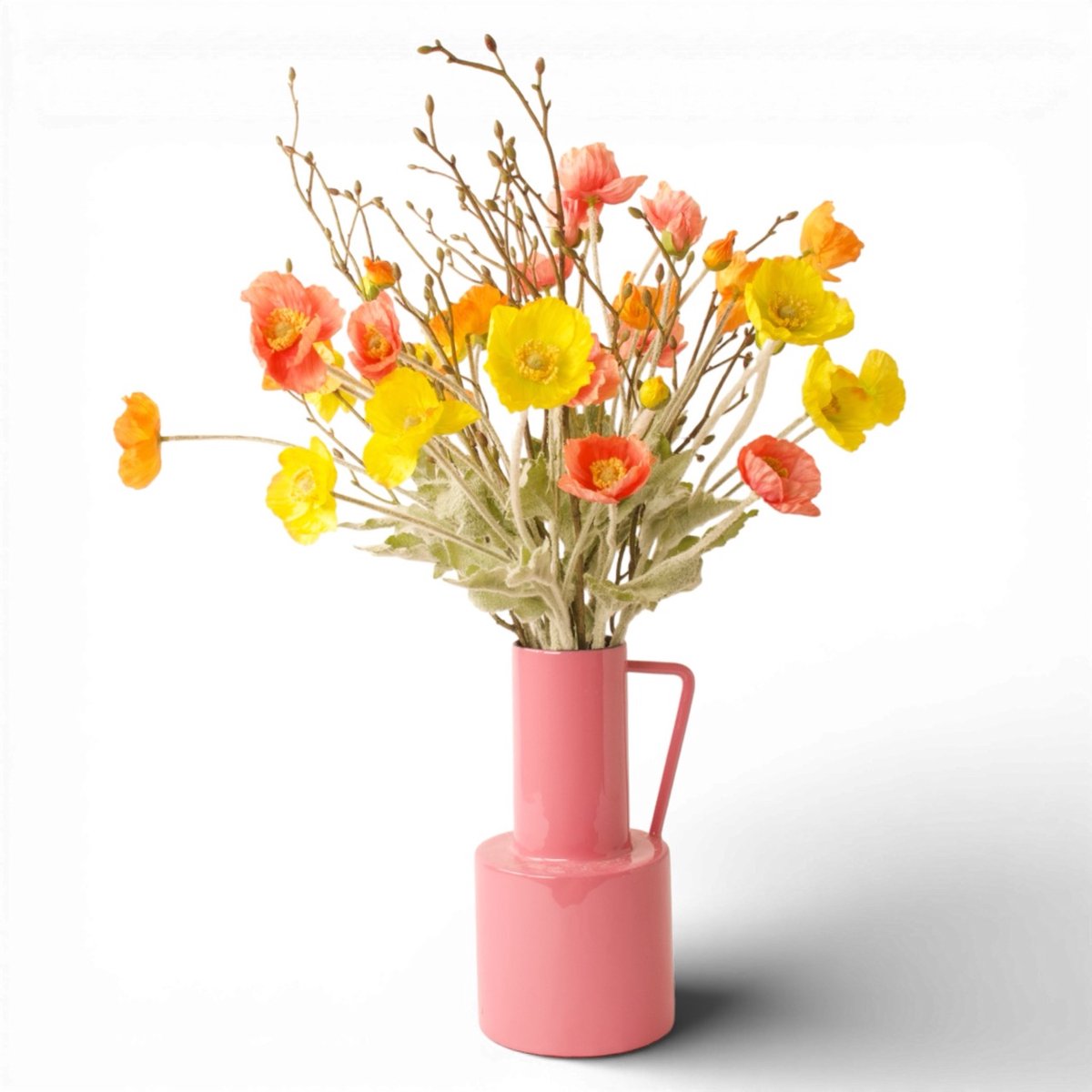 WinQ-Gebonden boeket met Papavers in Geel, Oranje Zalm-incl. vaaskunstbloemen-h:55cm