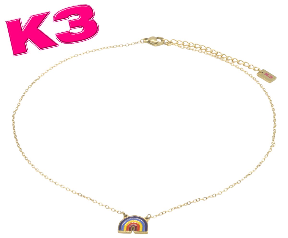 K3 ketting met regenboog bedel - Goudkleurig RVS - K3 merchandise - K3 sieraden