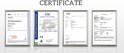 Vier certificaten worden getoond met de titels "CERTIFICATE", "LRQA", "ZTS" en "SGS".