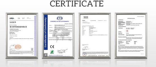 Vier certificaten worden getoond met de titels "CERTIFICATE", "LRQA", "ZTS" en "SGS".