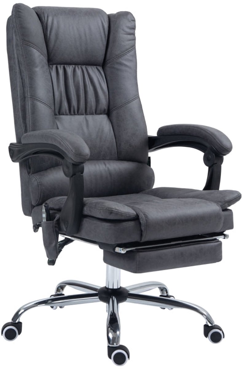 Merax Bureaustoel met Massage functie en Verwarming – 135° Kantelbaar – In Hoogte Verstelbaar – Ergonomische Stoel op Wielen met Voetensteun – Donkergrijs – Tot 120 kg