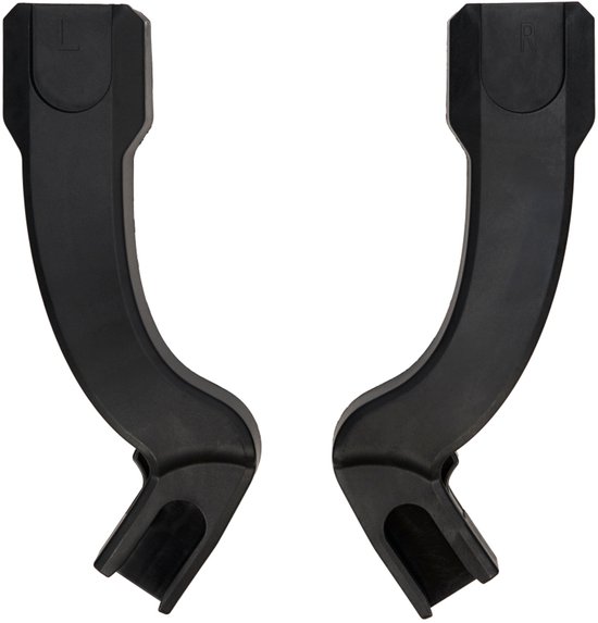 Zwarte Maxi-Cosi autostoeladapters, een L en een R, voor de Oxford Cabin kinderwagen.