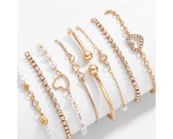 8-delige Goudkleurige Armbanden set voor dames vrouwen