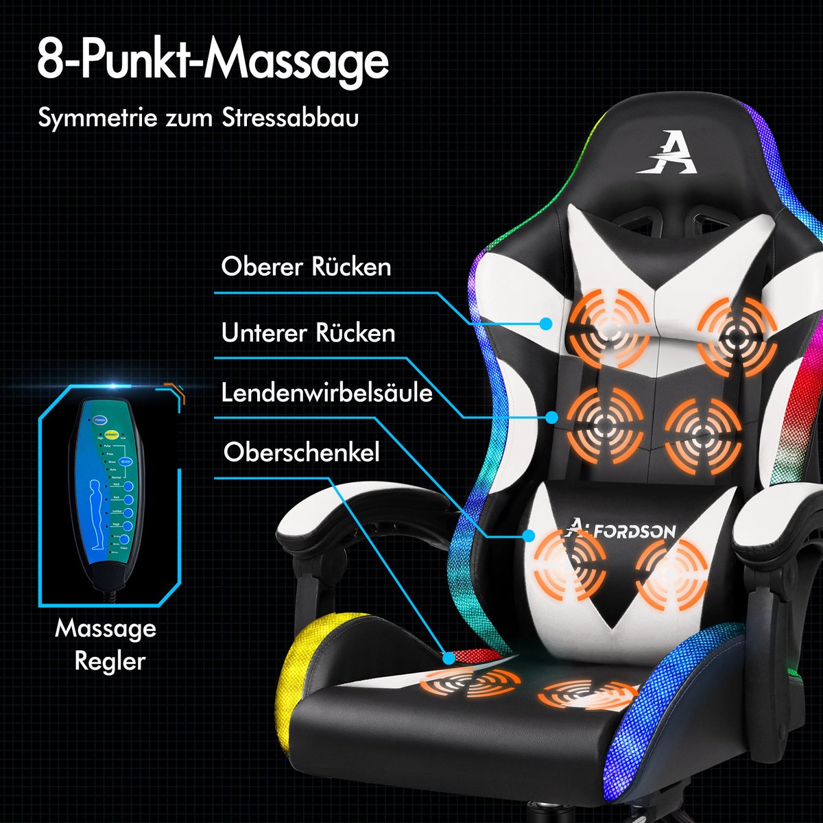 Gamingstoel Ergonomisch met Massagfunctie en LED Verlichting - afbeelding 2