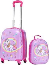 VEVOR 2-Delige Kinderkofferset, 457,2MM, Harde Koffer met Wielen & Rugzak, Kindertrolley, Kinderkoffer, Perfect Cadeau voor Jongens en Meisjes, Praktisch voor Reizen en Vliegen (Eenhoorn)