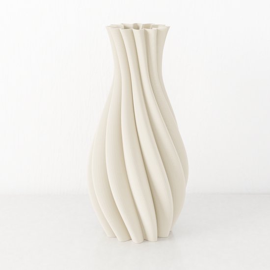 Fleuriek - Vaas Beige - H40 cm - Elegante smalle vaas van gerecycled kunststof met gestreept patroon- Spiraal vaas voor zijden bloemen of droogbloemen