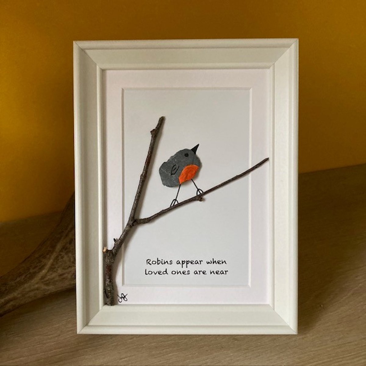 Schilderijtje 3D: Roodborstje: Robins appear when... 16 x 21 cm