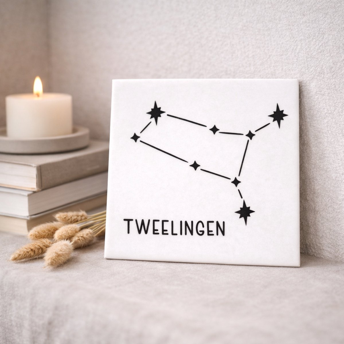 Troubadot | Tegeltje sterrenbeeld Tweelingen | minimalistische | decoratieve tegel met sterrenbeeld | kraamcadeau | geboorte | persoonlijk cadeau