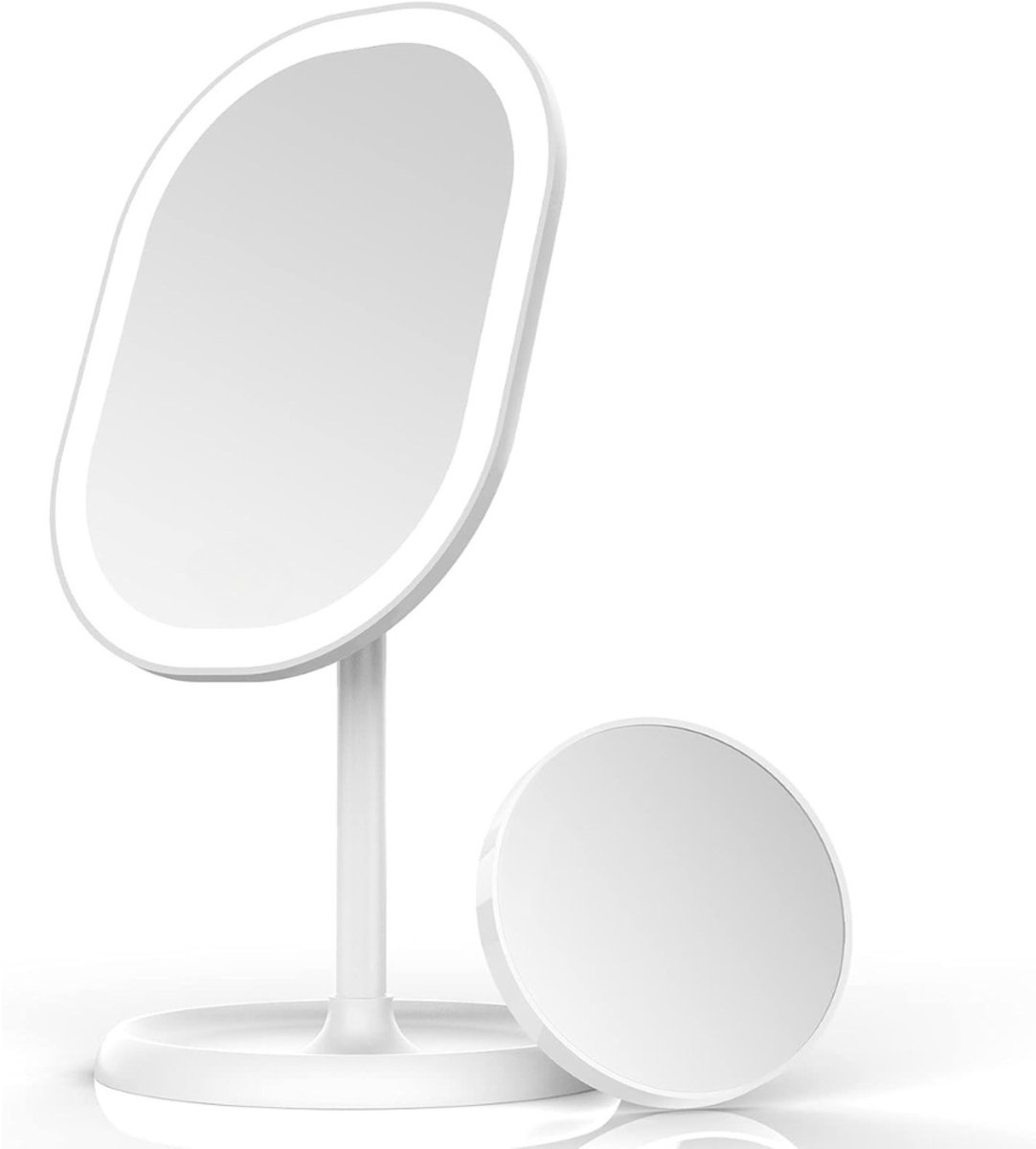 Famanu – Opvouwbare reismake-upspiegel met handvat, afneembare vergrotende lens en USB-oplaadbaar