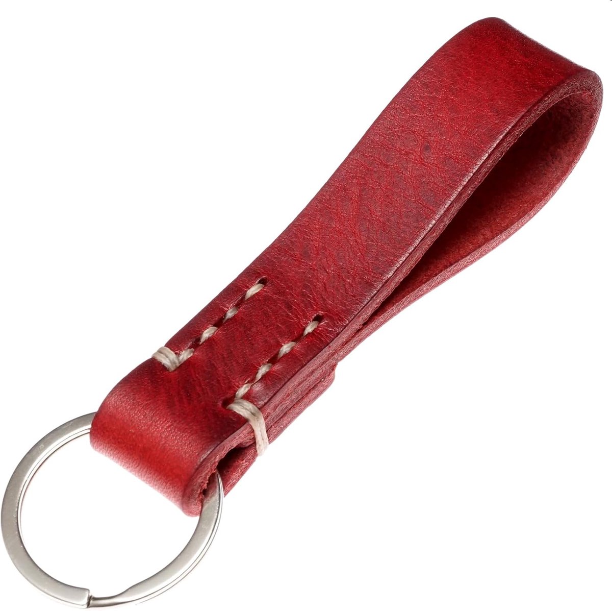 Imperatoris - Leren Sleutelhanger - Keychain met Sleutelring - Geschikt voor Autosleutel & Fiets - Duurzaam en Stijlvol - 1 Stuk - Rood Beige Naad