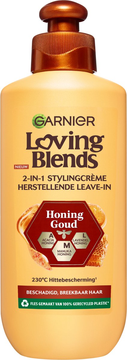 Garnier Loving Blends Honing Goud Leave-In Crème - Herstel en anti-frizz - Voor beschadigd, breekbaar haar - 200ml - 6 stuks