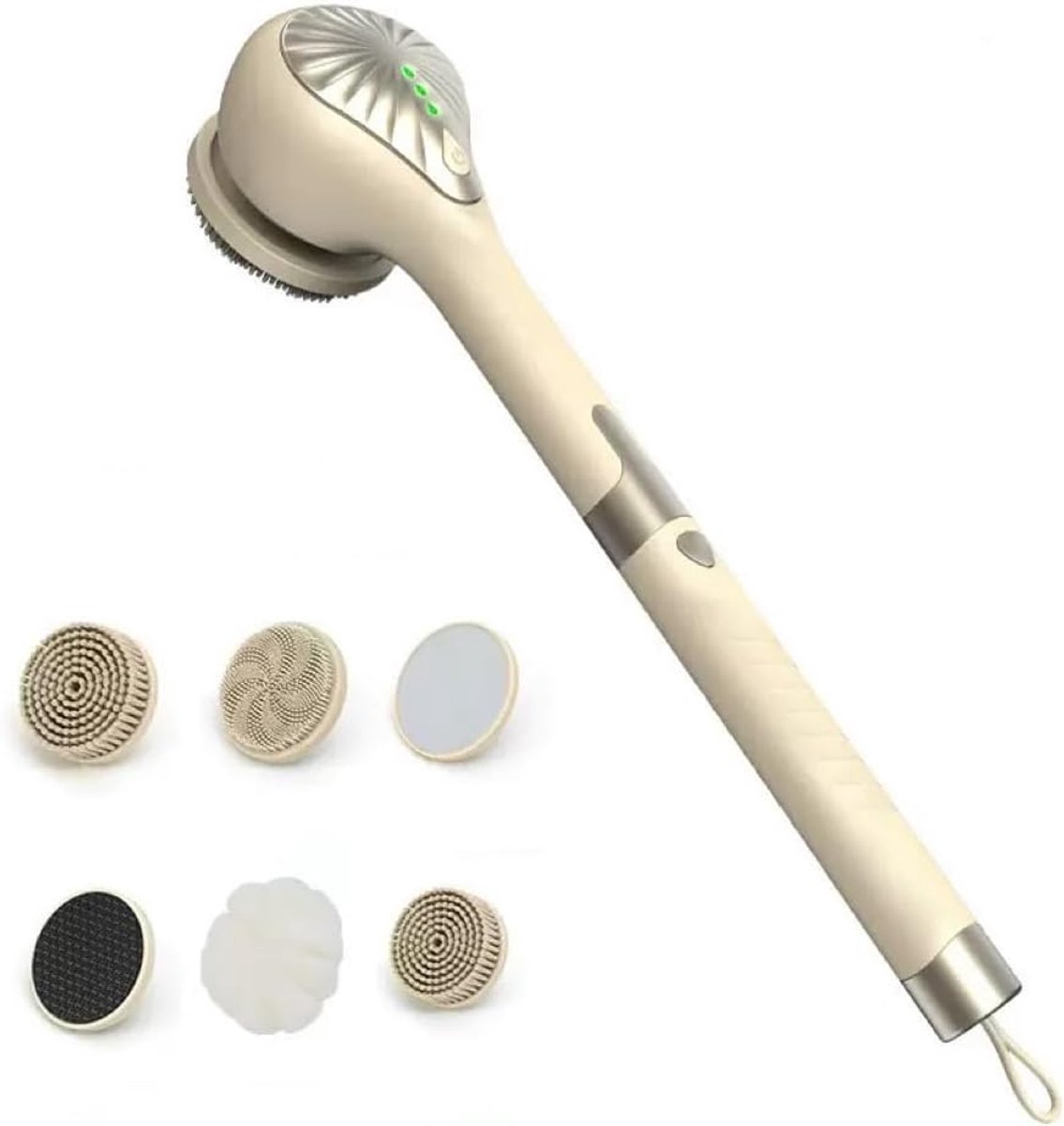 Elektrische Doucheborstel -Badborstel met Lange Steel - Dubbelzijdig - 6in1 Rugscrubber - 3 Snelheden - IPX7 Waterdicht - Oplaadbaar Draadloos - Geel - 39 cm