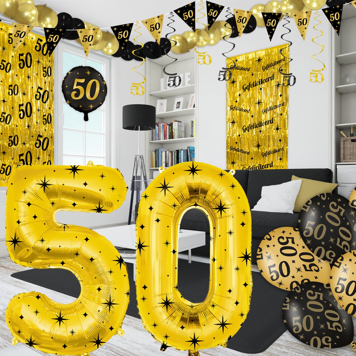 BTH - Slingers - 50 Jaar - Goud en Zwart - Slingers Verjaardag - Vlaggenlijn - 50 Jaar Sarah - 50 Jaar Abraham - 1 Stuk — afbeelding 3