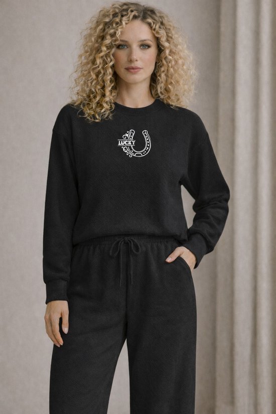 YOURS - Co-ord set van sweater en joggingbroek in zwart | Yours Clothing