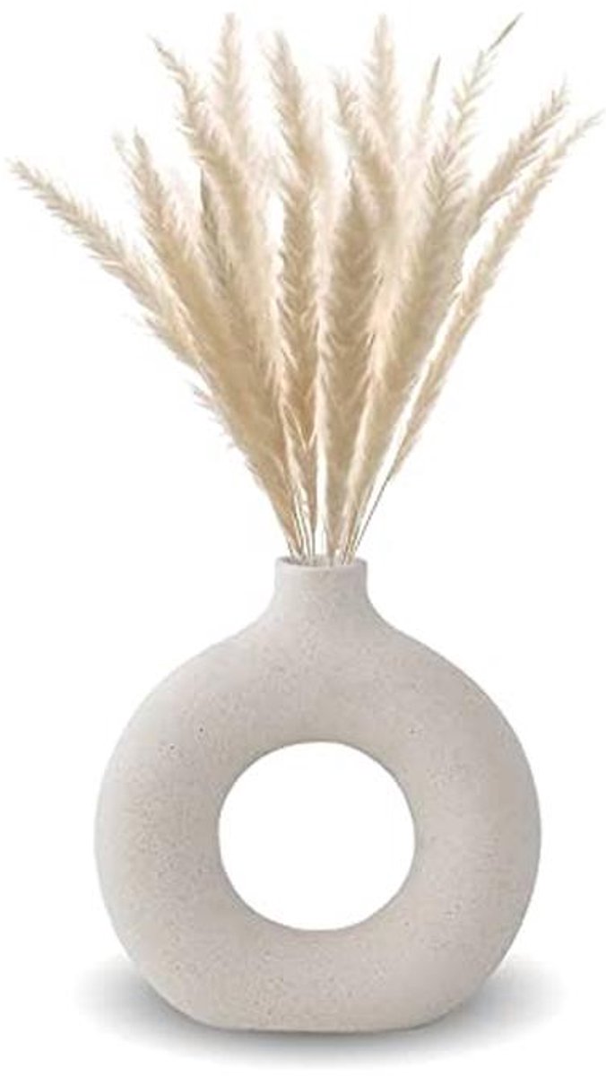 Witte Donut Vaas voor Pampasgras en Gedroogde Bloemen - Rond Decor voor Woonkamer en Kanto