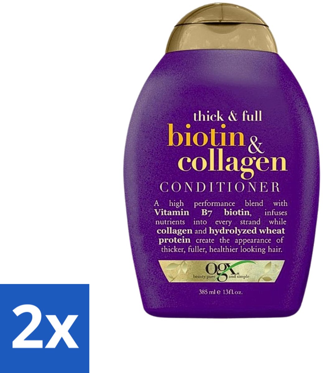 2 x OGX - Biotin + Collagen - Conditioner - Volumegevend - Voor Fijn Haar - 385 ml - Volume - Biotine - Collagen - Fijn Haar - Gezond Haar