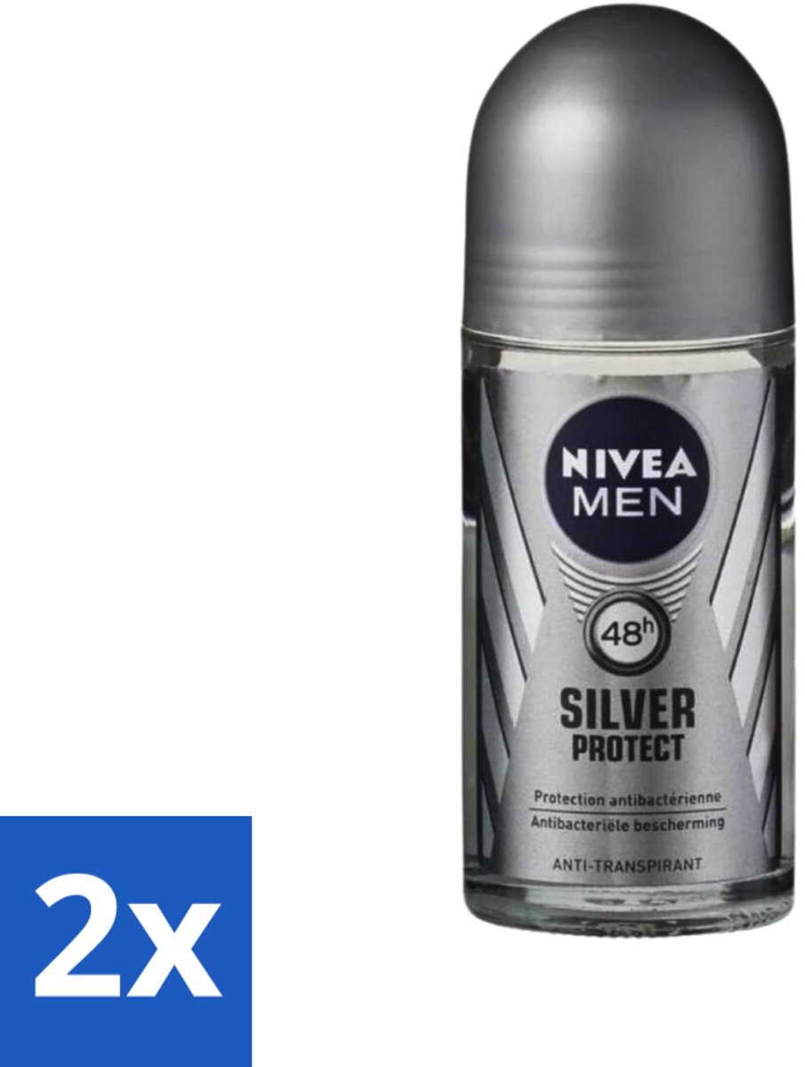 2 x Nivea - Men - Deodorant - Roller - Silver Protect Dynamic Power - 50 ml - 48 Uur Bescherming - Zilvertechnologie - Anti-transpirant - Zilverionen - Alcoholvrij