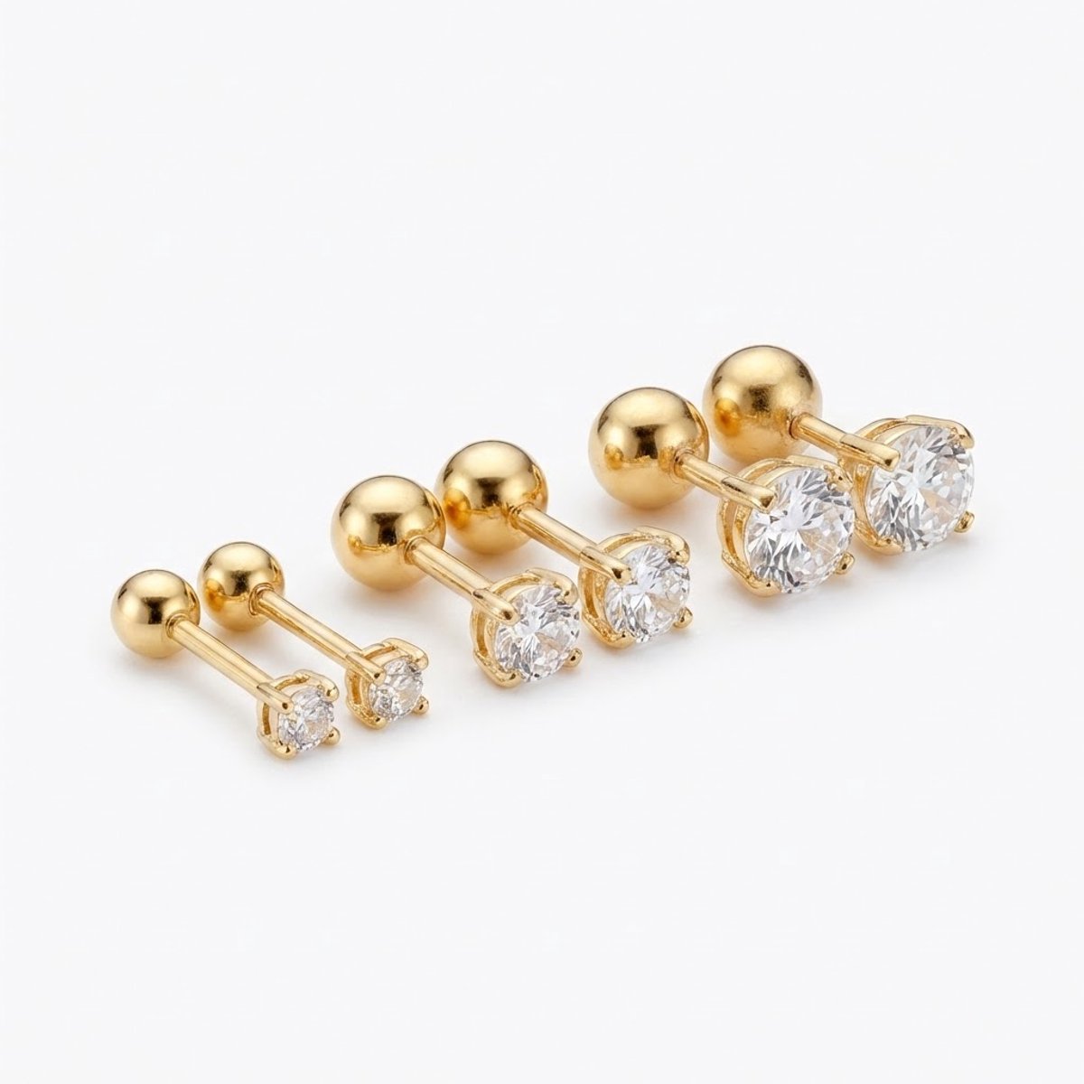 Set van 3 paar goudkleurige oorknopjes voor dames – Met ronde transparante steentjes in oplopende maten oorbellen – Tijdloze studs met glanzende afwerking