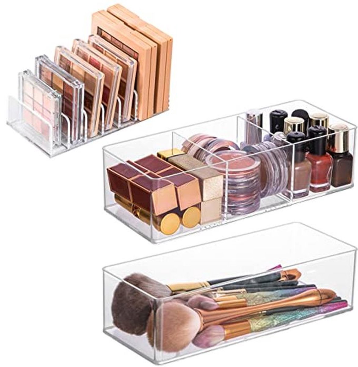 Cosmetica-organizer - Transparante acryl make-up opbergdoos met vakken - 3 stuks
