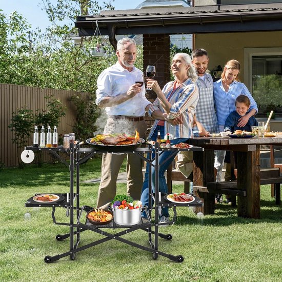 KOMFOTTEU Campingkeuken, opvouwbaar, reiskeuken met 4 zijtafels en aluminium tafelblad, campingtafel, picknicktafel, inklapbaar, outdoorkeuken met draagtas, voor camping, picknick, barbecuefeesten van komfotteu — afbeelding 2