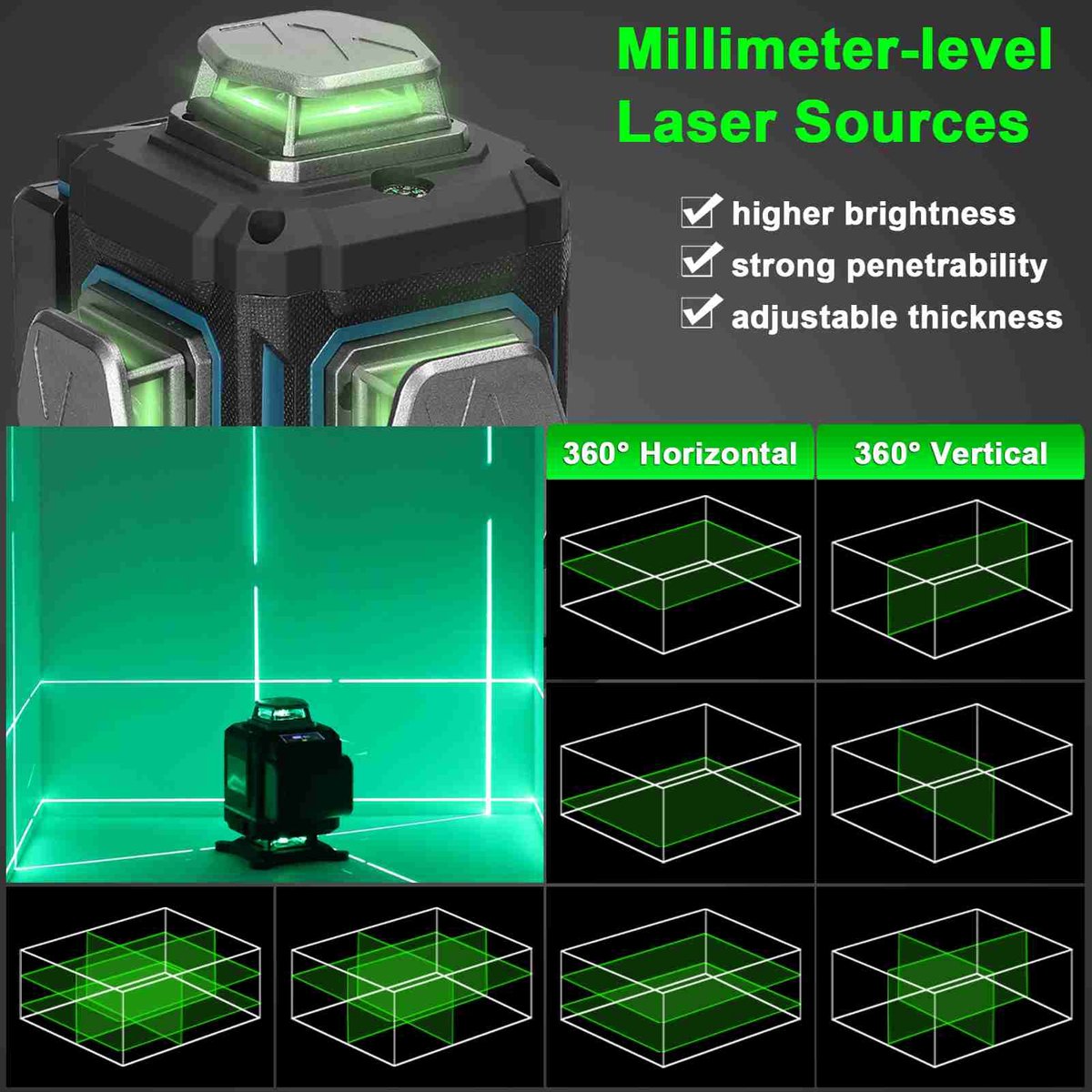 Omabeta Huishoudserie Multifunctionele 16-lijnen 3° zelfnivellerende machine met oplaadbare batterij – 16 lijnen – 3° nivellering