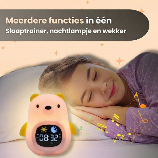 Luvonic® - Slaaptrainer - Kinderwekker - Nachtlamp en Wekker - Kindvriendelijke Slaapwekker - Slaaptrainer met Led en Geluid - White Noise - 8 Verschillende Kleuren - Kind/Peuter/Kleuter - Beer van Luvonic — afbeelding 2