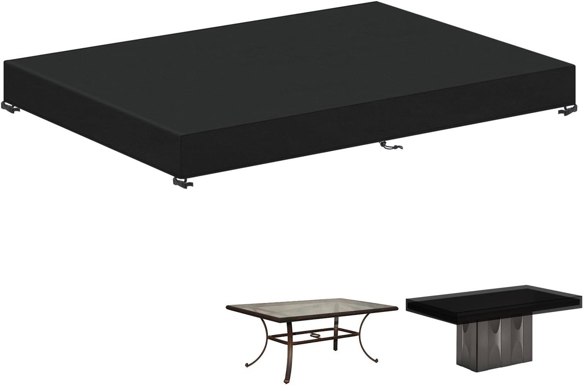 Famanu Tuintafelhoes Waterdicht Afdekking voor Tuintafel - 420D Tafelafdekking Rechthoekig Tafelhoes Buiten Winddicht Hoes voor Tafelbladen - Outdoor Tafelbladbeschermhoes - 210x100x15cm ZWART