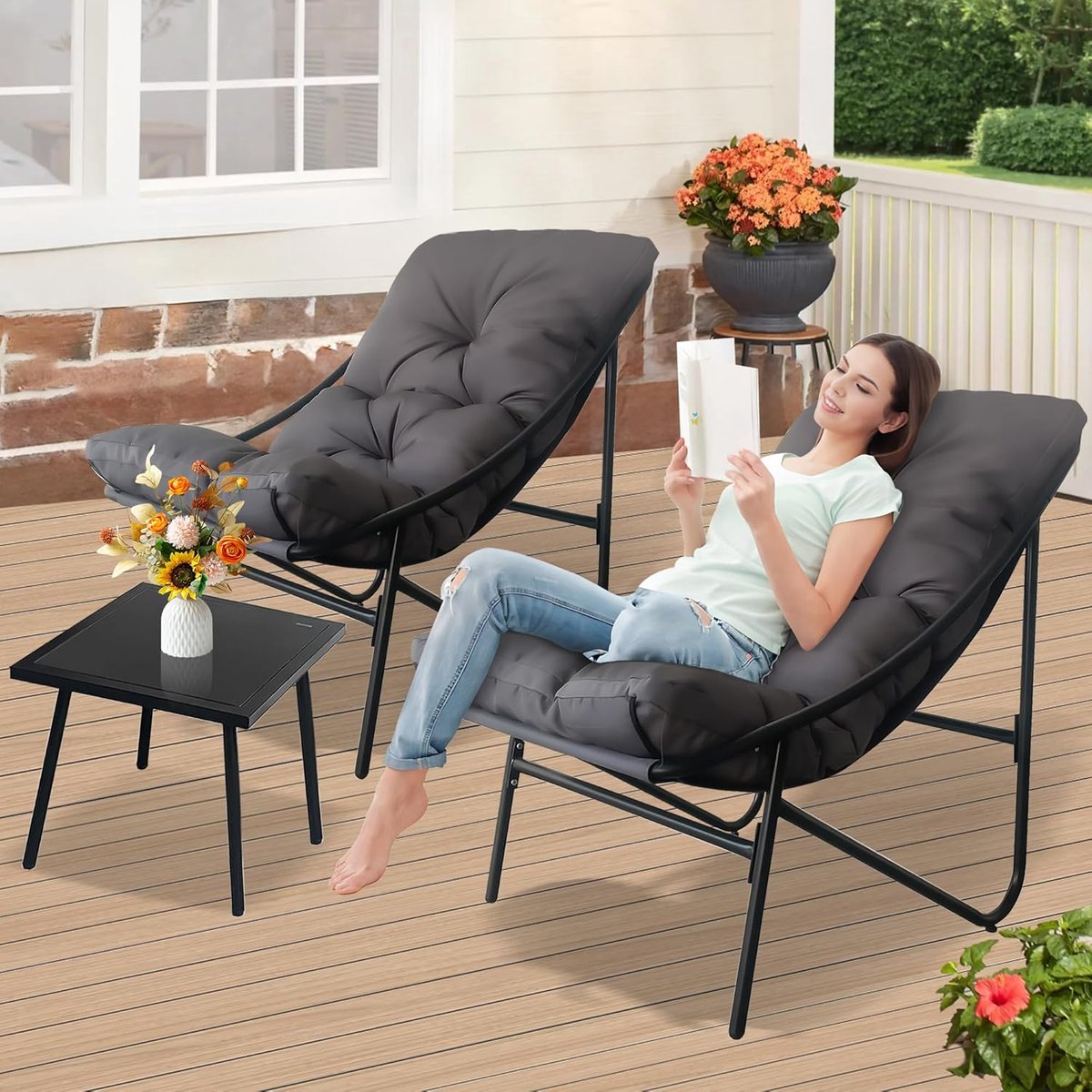 Balkonset 3-delig 90x69x80 cm – Comfortabele Tuinmeubelset met 2 Stoelen en Tafel – Weerbestendig Metaal & Polyester – Modern Balkonmeubilair voor Tuin, Terras & Balkon – Bruin – Laura