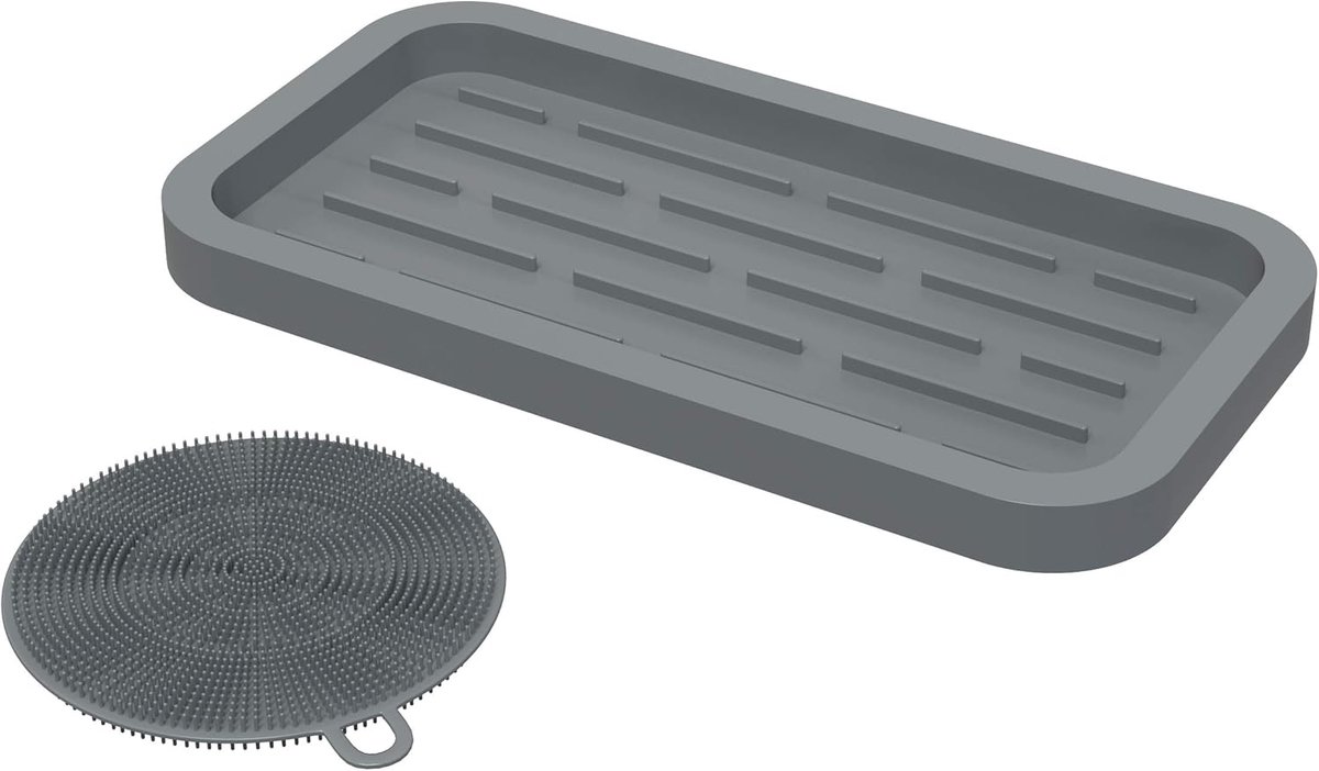 Spoelorganizer - Keuken organizer - Aanrecht opruimen - Antislip siliconen - 25x13 cm - Grijs
