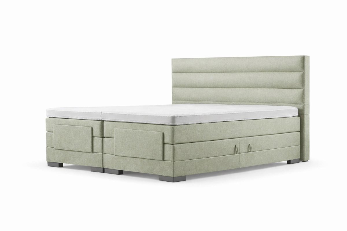 Elektrische Boxspring - 160x210 - Incl. Horizontaal hoofdbord - Groen met plint