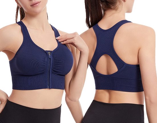 Soutien-gorge de sport avec fermeture avant - Taille M - BH de sport avec fermeture éclair - BH fitness - Soutien-gorge sans armature - Sous-vêtements pour femmes - Vêtements de sport - Vêtements – Soutien-gorge – Blauw - LOUZIR