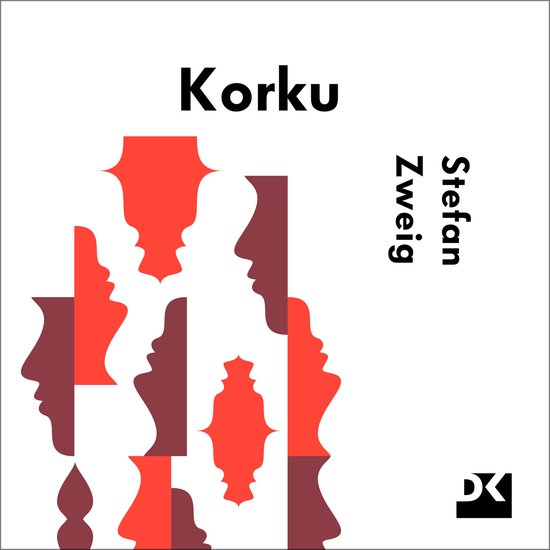 Boekomslag 'Korku' met silhouetten van gezichten in rood en bruin. Titel en auteur Stefan Zweig.