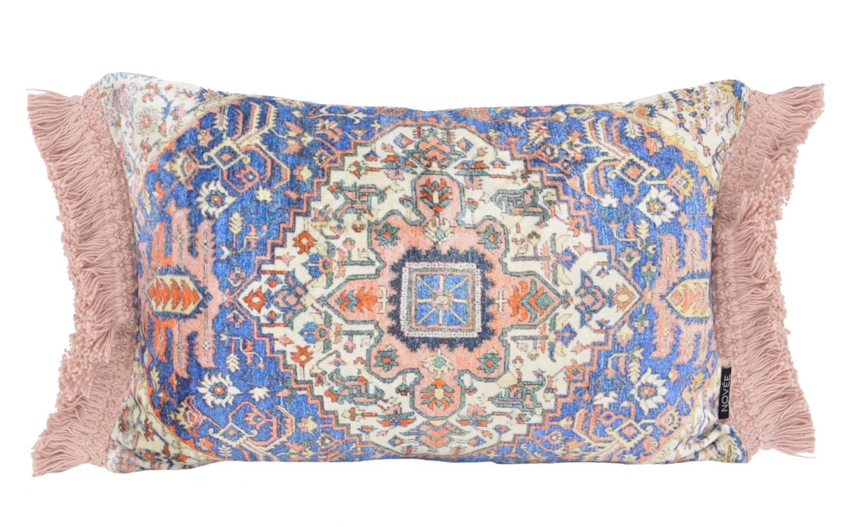 NOVÉE Persian Zarah Kussenhoes | 30x50 cm | Viscose/Katoen Roze/Blauw