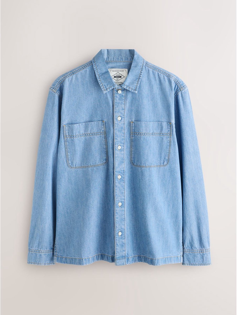 Next - Heren - Denim overshirt shacket - Blauw
