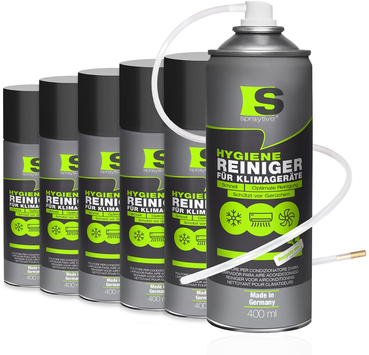 Spraytive 6x 400ml airco reiniger airco spray geurverwijderaar voor auto en huis reinigt ventilatie zonder demontage met slang