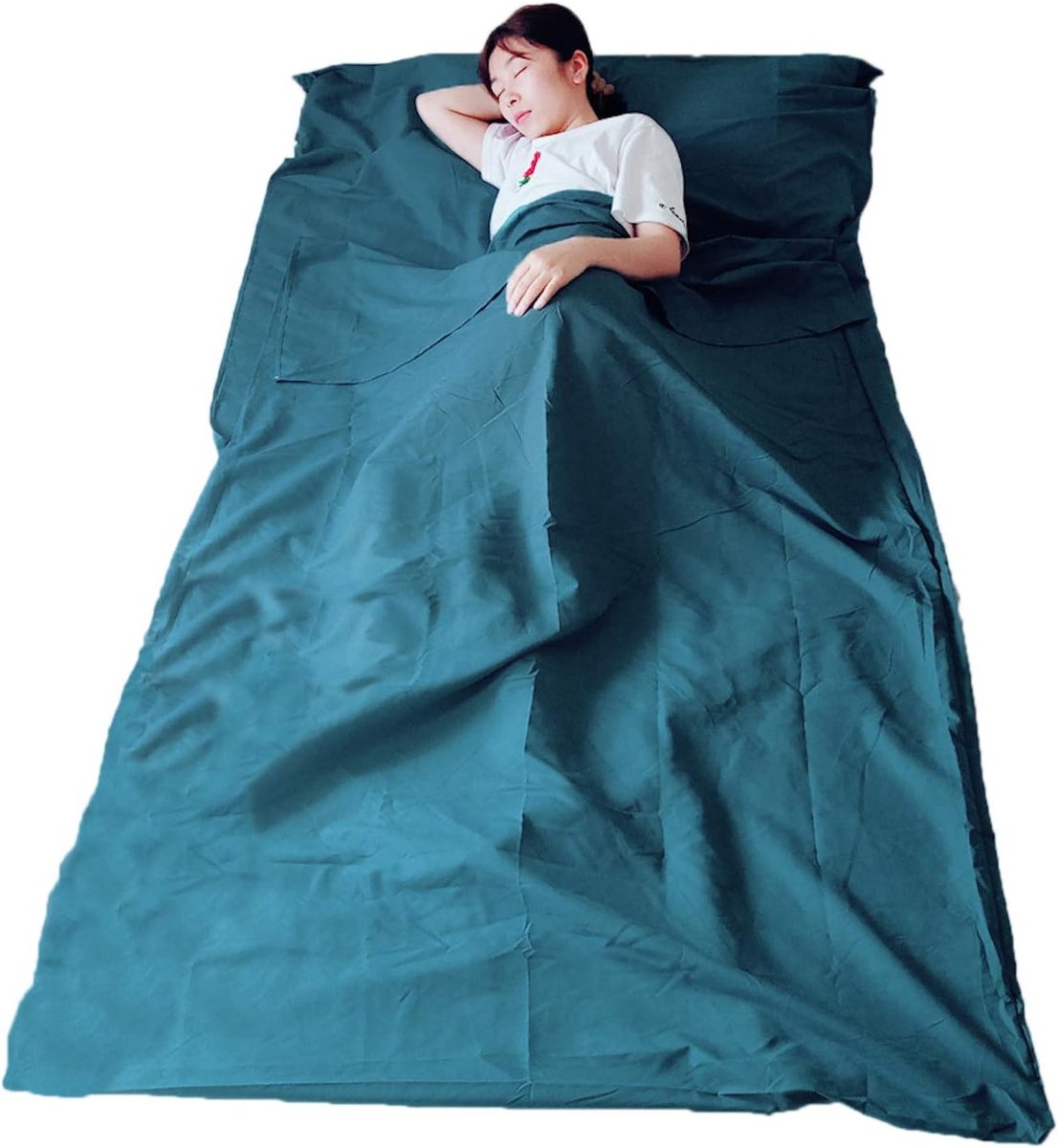 Slaapzak Voering - Reislaken Binnenhoes - Kamperen Reizen - Zijdezacht Polyester - 115 x 210 cm - Blauw Groen
