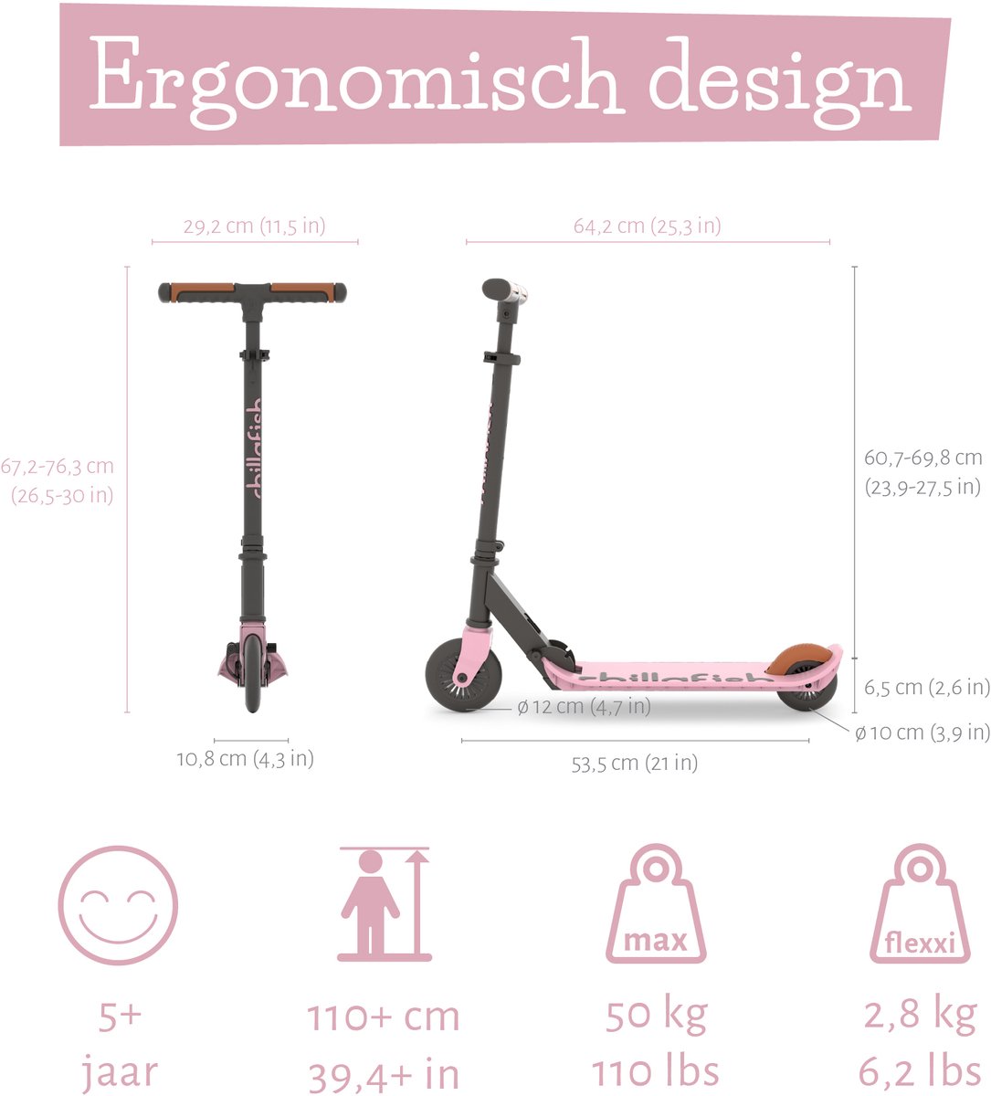 Chillafish Kinderstep jongen en meisje vanaf 5 jaar met voetrem - Licht Roze - Step met verstelbaar stuur - Opvouwbaar en lichtgewicht met ABEC-5 wielen - Model Flexxi thumbnail 2
