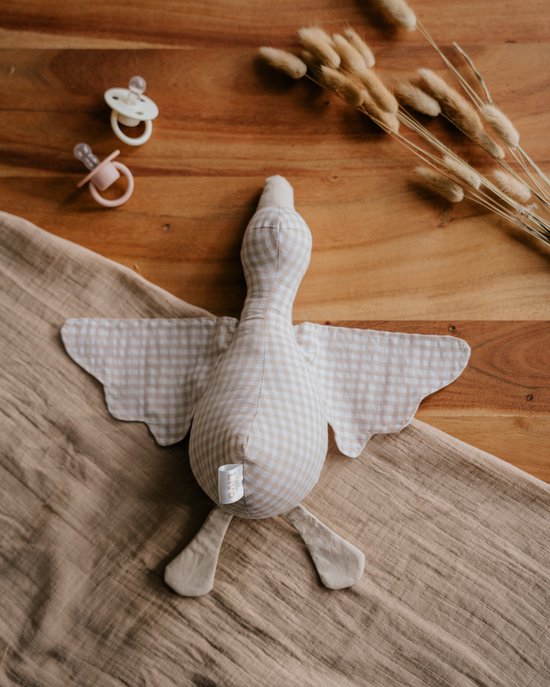 Little Livo Oie Peluche Fabriquée à la Main – 28x36 cm – Motif à Carreaux – 100% Coton avec Rembourrage Polaire Doux