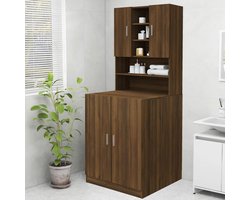 Wasmachine Kast - Opbergkast Badkamer - Huishoudelijke Organisatie - Veel Opbergruimte - 70x25x90 cm - Eiken Bruin