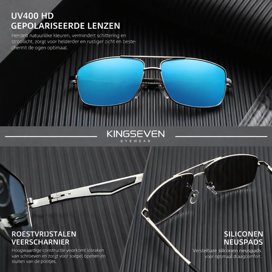Kingseven Zonnebril - Pilotenbril- Heren - 2021 - Gepolariseerde glazen - Zwart - Blauw - Sunglasses van Kingseven — afbeelding 4