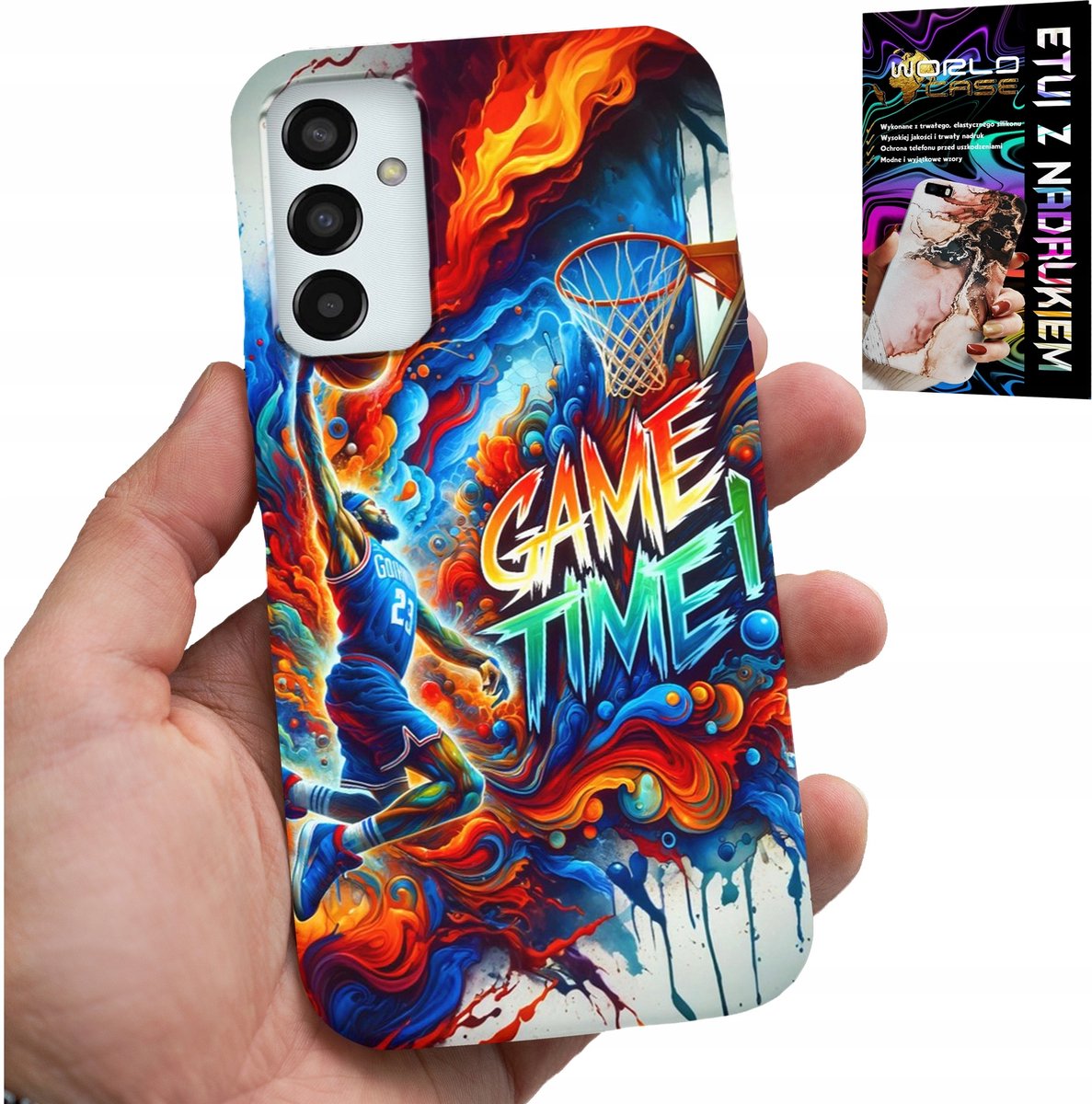 HOESJE VOOR SAMSUNG GALAXY M23 - NBA GAME TIME BASKETBAL, HOESJE + GLAS