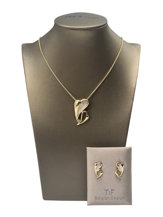 TIF - Sieraden - Sieradenset dames - Halsketting - Oorbellen - Goud - Verstelbaal 42-47 cm