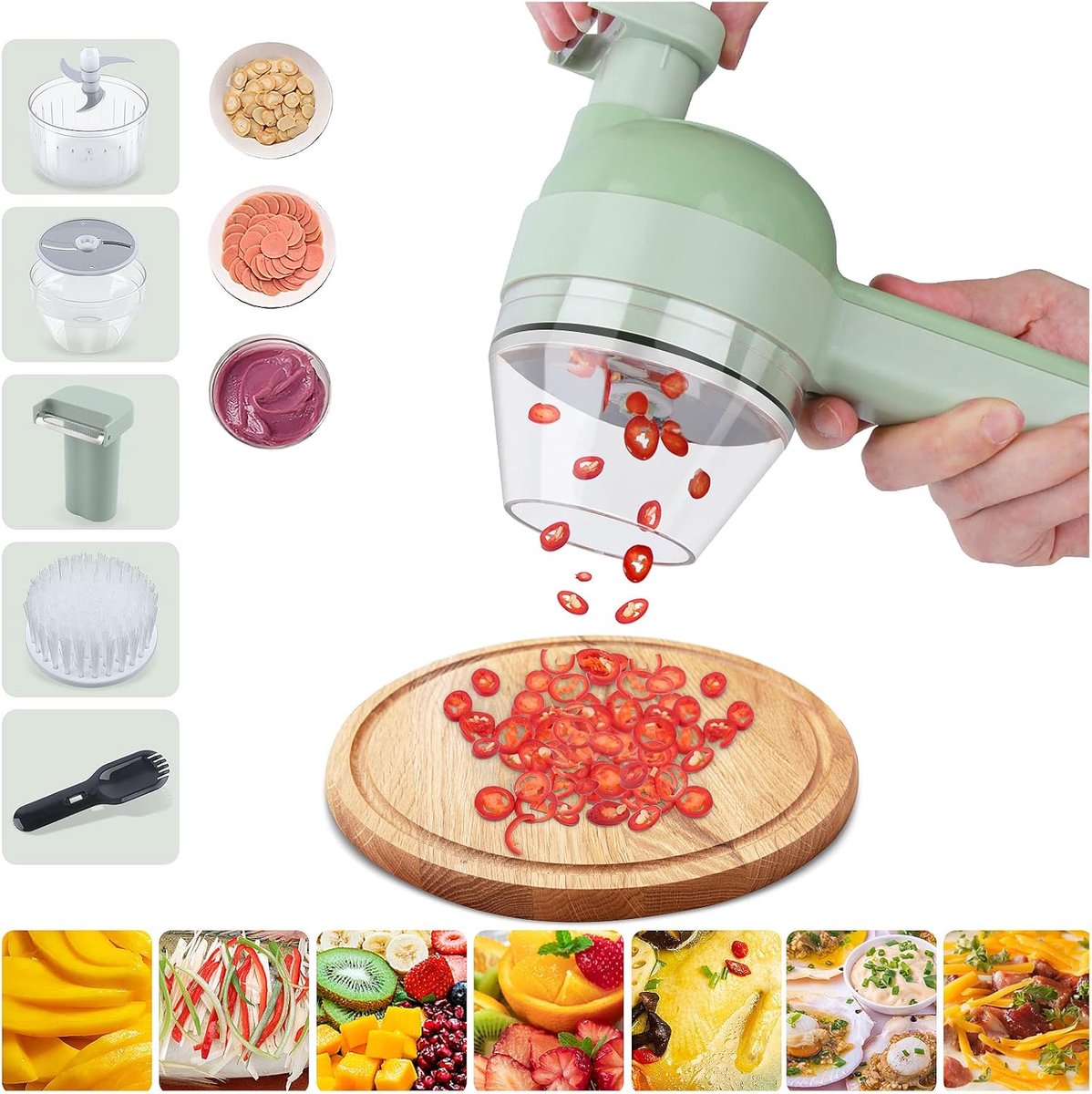 Killogood Elektrische groentensnijmachine 4-in-1 – handheld apparaat groen 20,5x8x9,5 cm