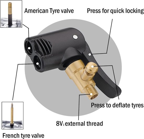 Dailygoods - Tyre Valve Adapters - Schrader en Presta - Handig voor snel oppompen - 2 Stuks - Ideaal voor auto en fiets - Geschikt voor diverse voertu... — afbeelding 5