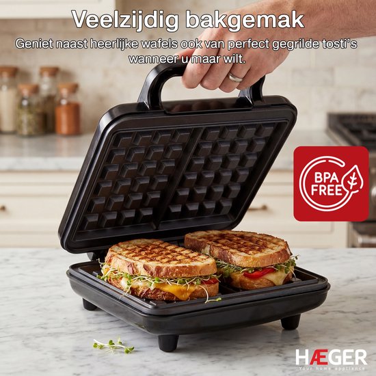 Haeger Master Wafelijzer - Anti Aanbaklaag & Pfas-Vrij - Wafelmaker voor 2 Grote Brusselse Wafels - 1400W - 2 wafels - Waffle Maker - Zwart van Haeger — afbeelding 3